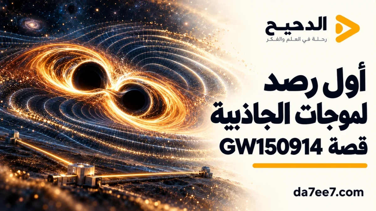 تصميم توضيحي لاندماج ثقبين أسودين وتموجات الزمكان.