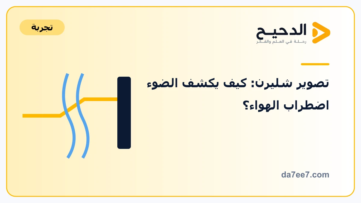 تصوير شليرن: كيف يكشف الضوء اضطراب الهواء؟ — رسم توضيحي مع عنوان الموضوع وشعار الدحيح ورابط الموقع.
